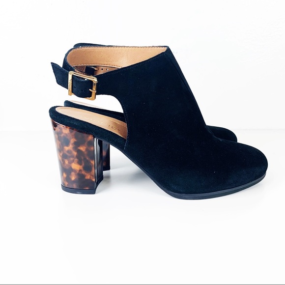 Vionic Shoes - Lacey Tortoise Block Heel Suede Booties Slingback